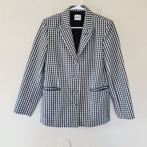 KHAITE Womens Gingham Check Four Button Blazer Size 10 Black White Pockets Silk
